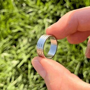 Silver Stripe Engraved Solid Stainless Steel Mens Band Ring Waterproof Cool Ring